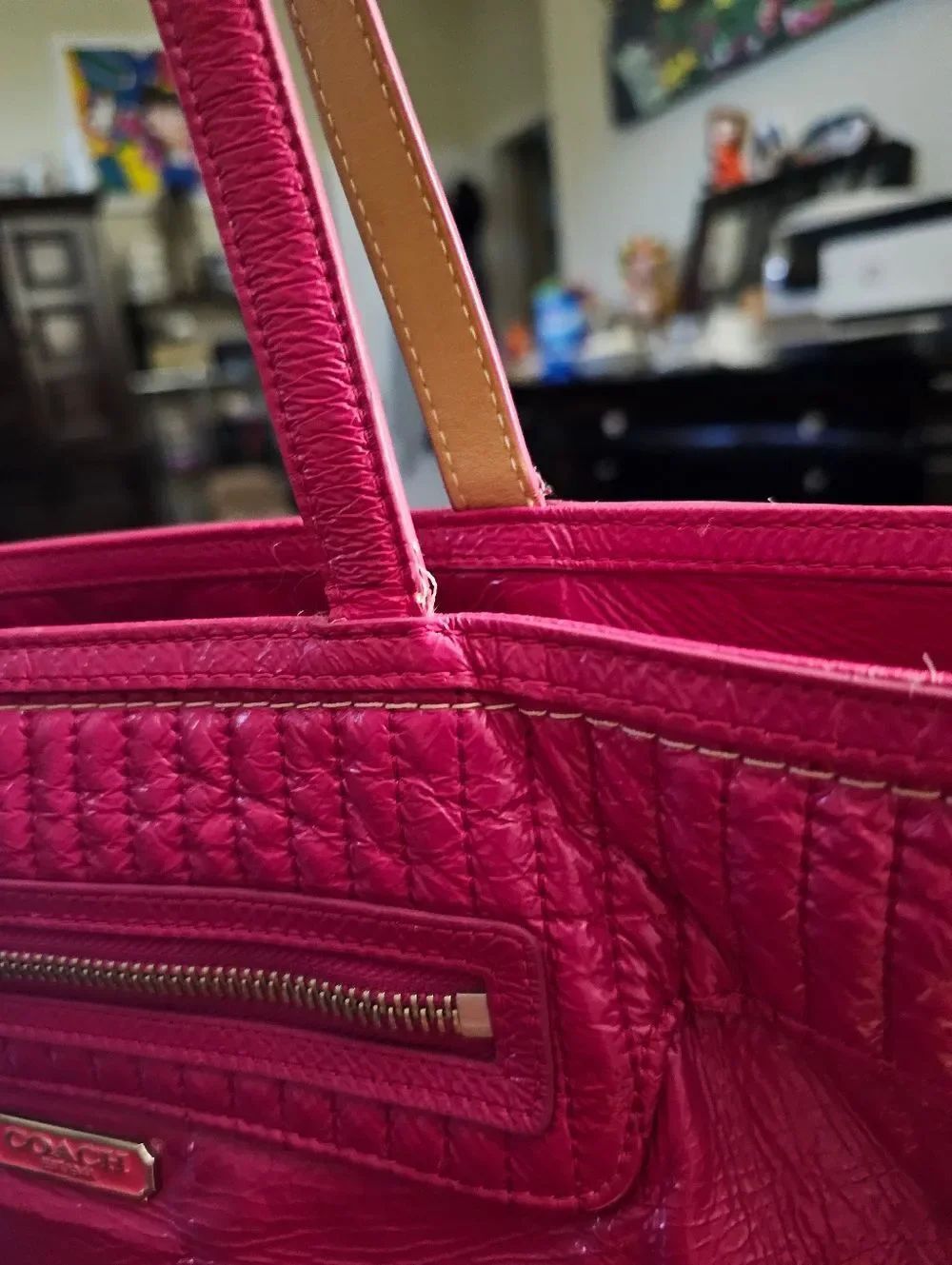 Coach Hot Pink Quilted Leather Tote - Picture 7 of 7